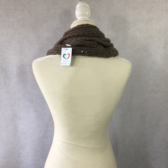 NEW Made In Italy Italian Brown Sequined Scarf - Picture 7 of 8